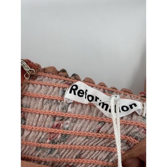 NWT Reformation Sigmund Dress 0 Floral Boudoir Midi Slit Long Sleeves Smocked - Picture 8 of 16